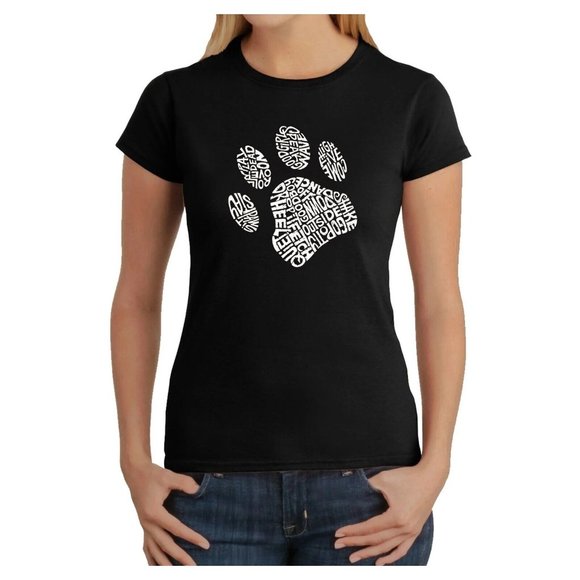 LA Pop Art Tops - LA Pop Art Women XL Black Dog Paw Graphic Pullover Tee Shirt Top NWT AZ32